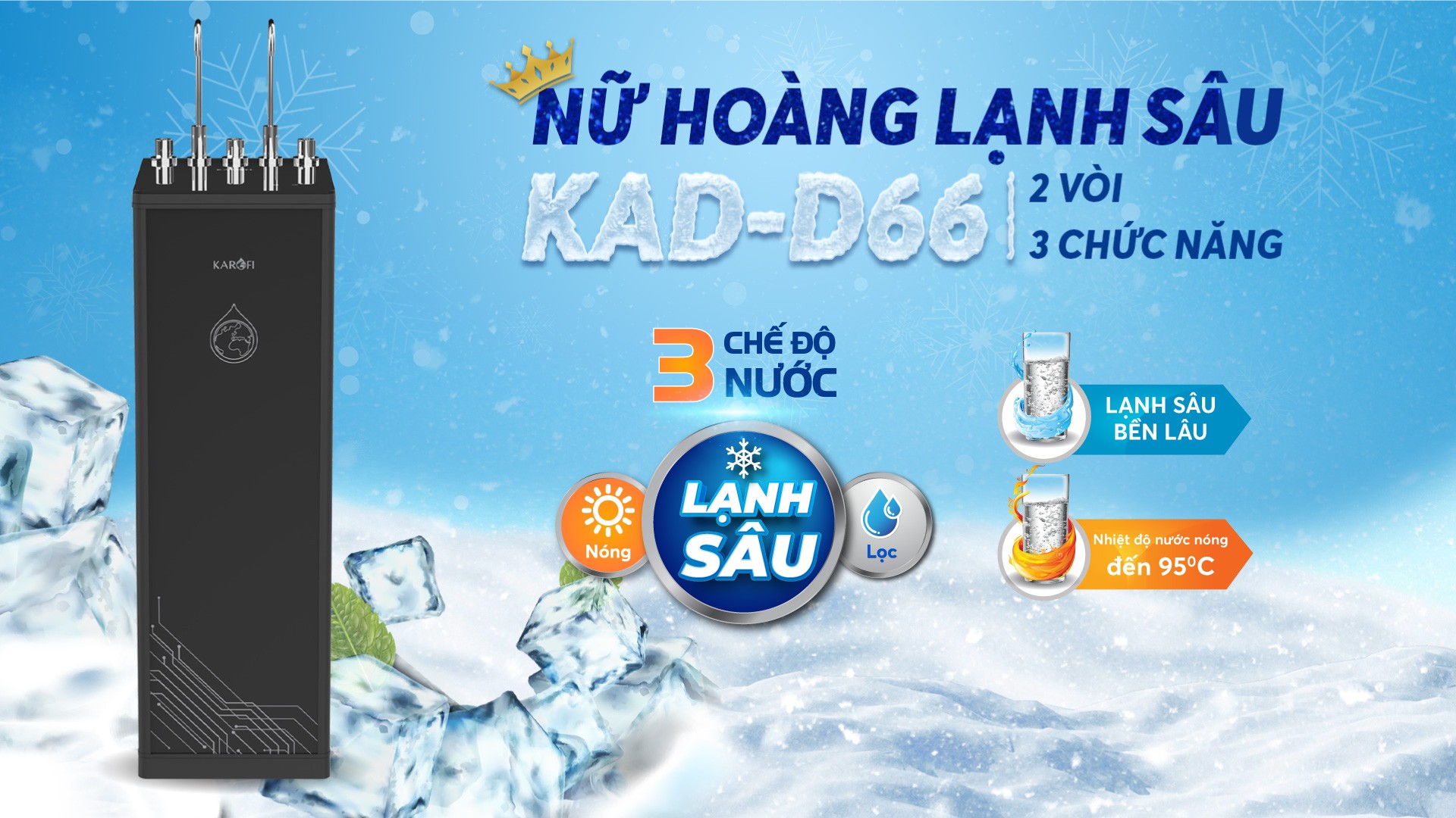 Máy lọc nước nóng lạnh Karofi KAD-D66 - Điện Máy Plus
