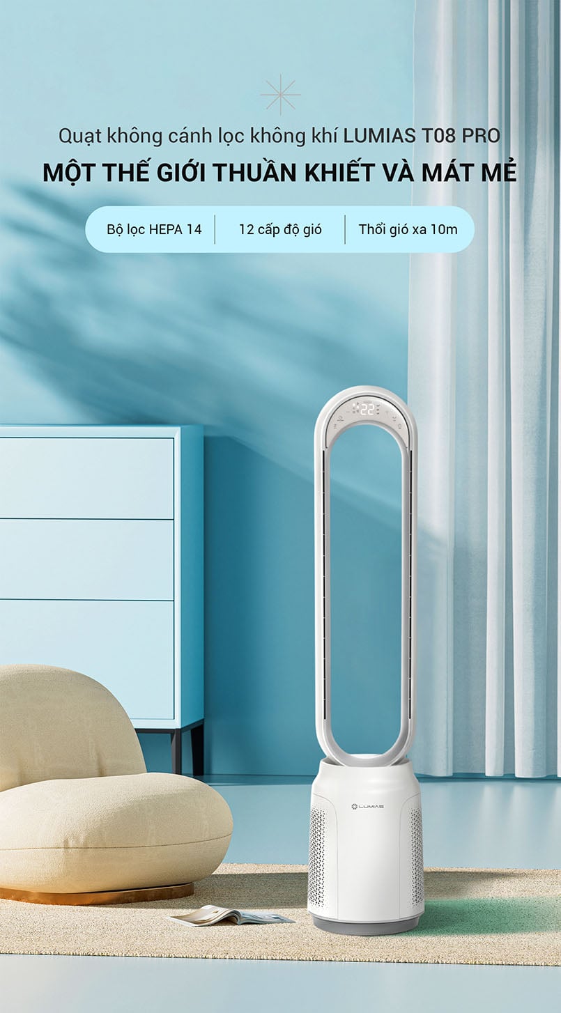 Quạt không cánh Lumias T08 Pro – 38W, 3 chế độ gió chính hãng Quạt không cánh Lumias T08 Pro – 38W, 3 chế độ gió - Điện Máy Plus
