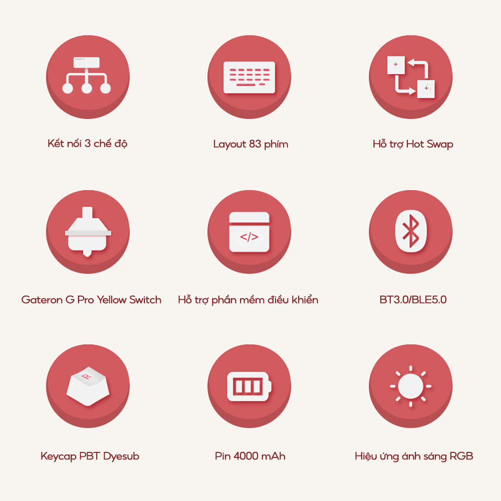 Bàn phím cơ Xiaomi MIIIW ART Z830 – Không dây, Switch Gateron G Pro, RGB, Hotswap, Gasket mount, 83 phím chính hãng Bàn phím cơ Xiaomi MIIIW ART Z830 – Không dây, Switch Gateron G Pro, RGB, Hotswap, Gasket mount, 83 phím - Điện Máy Plus