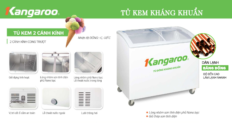 Tủ kem kháng khuẩn Kangaroo KG308C1 - Điện Máy Plus