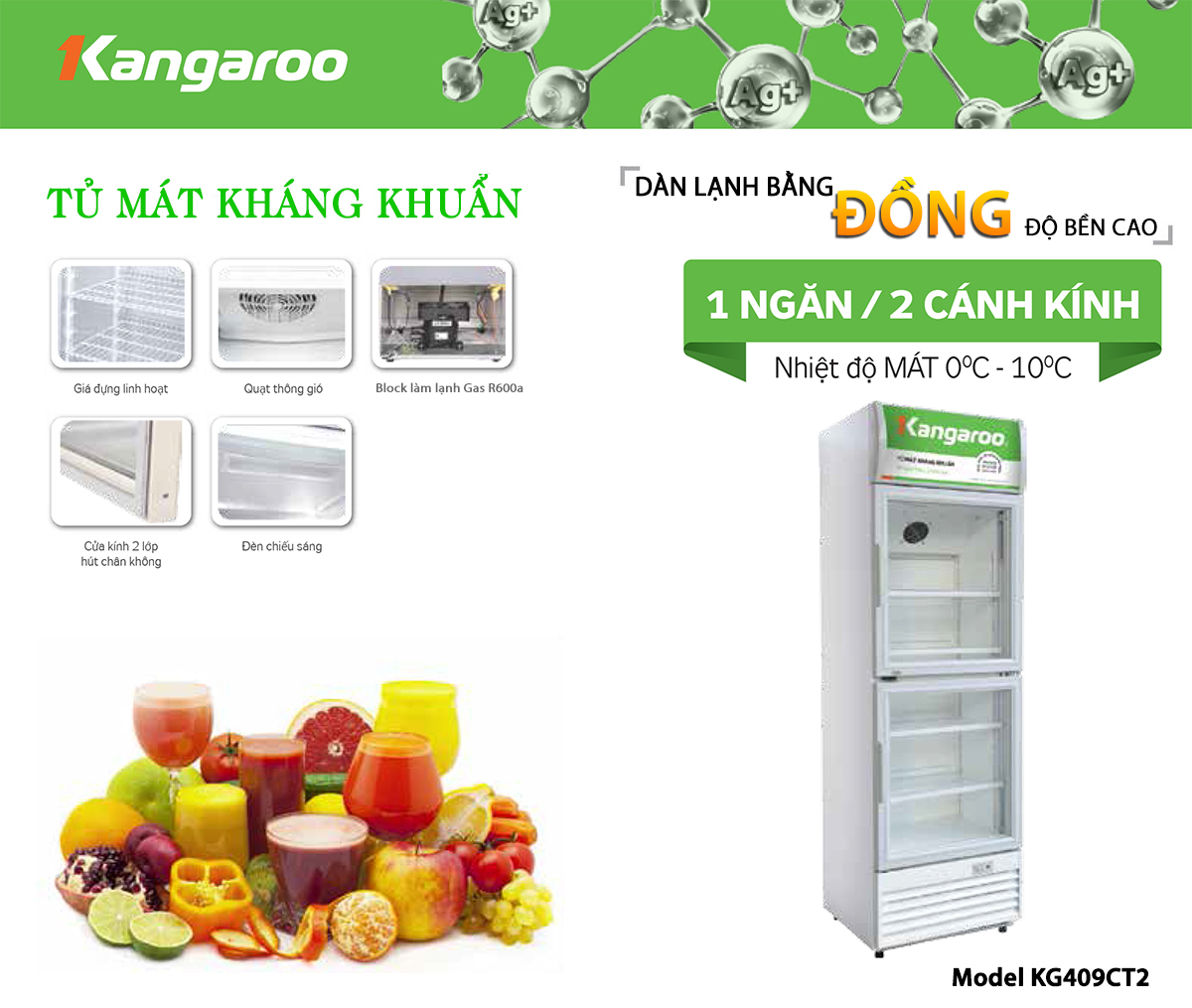 Tủ mát kháng khuẩn Kangaroo KG409CT2 - Điện Máy Plus