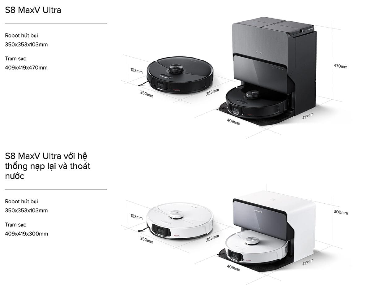 Robot hút bụi Roborock S8 MaxV Ultra - Điện Máy Plus