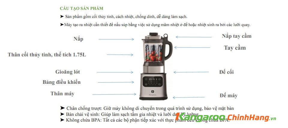 Máy làm sữa Hạt Kangaroo KG175HB1 - Điện Máy Plus