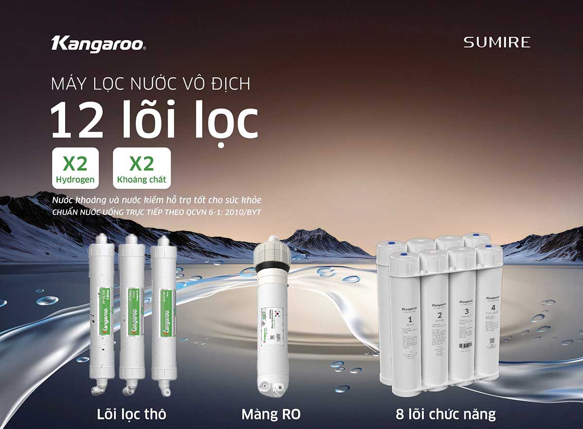 Máy lọc nước Kangaroo Hydrogen ion kiềm KGEP12A1 – Mới 2025 chính hãng Máy lọc nước Kangaroo Hydrogen ion kiềm KGEP12A1 – Mới 2025 - Điện Máy Plus