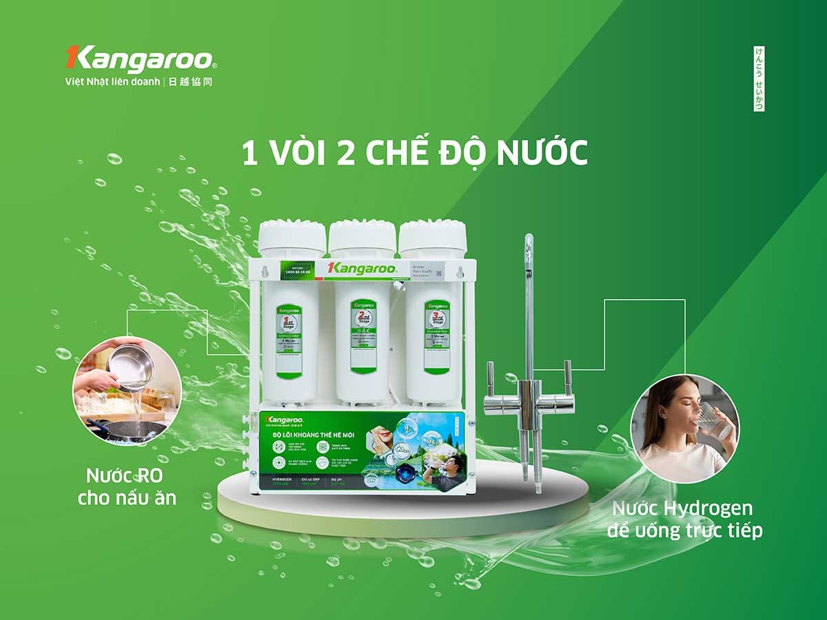 Máy lọc nước Hydrogen ion Kiềm Kangaroo KGHP12K + lõi ASEN + đèn UV – Siêu Lọc 15 Lõi - Điện Máy Plus