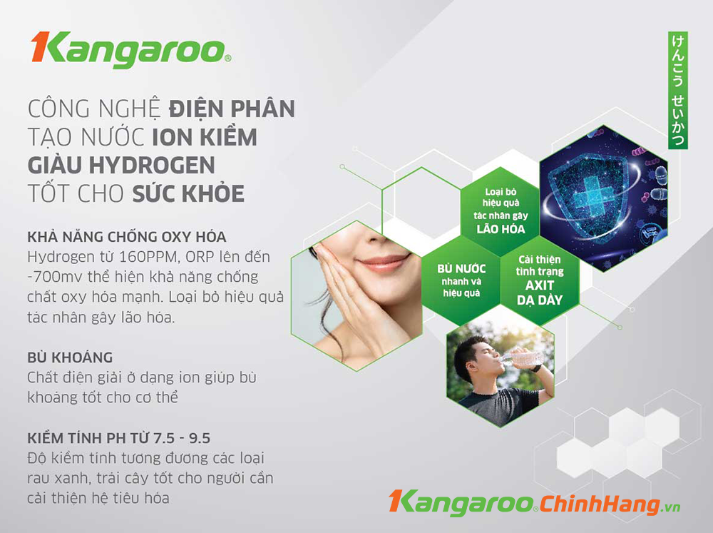 Máy lọc nước Kangaro Hydrogen ion Kiềm KG10A8ES – Nóng Lạnh Nguội - Điện Máy Plus