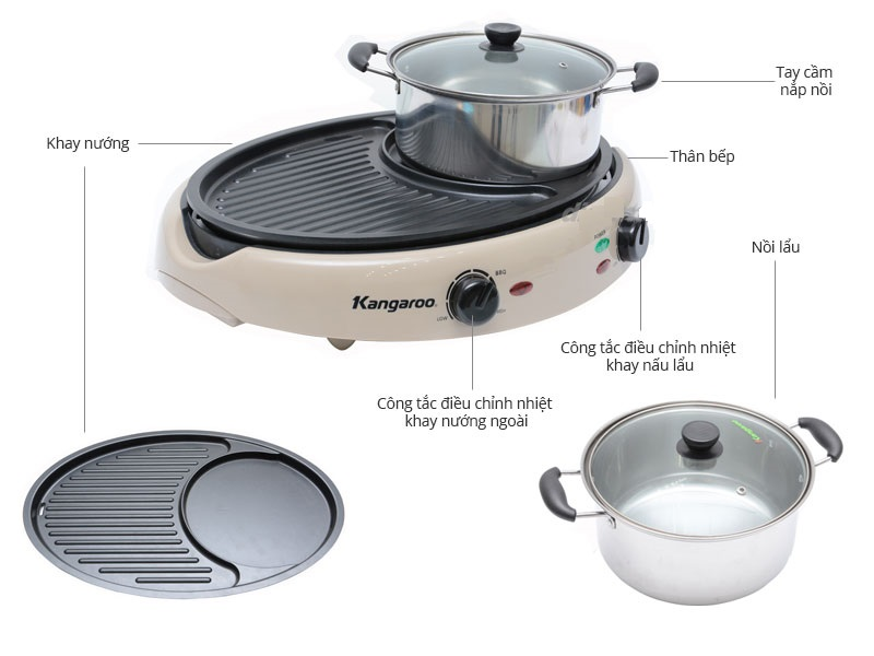 Nồi lẩu nướng đa năng Kangaroo KG96N - Điện Máy Plus