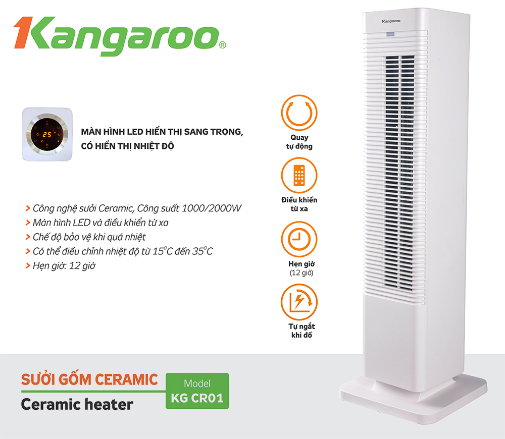 Sưởi gốm ceramic Kangaroo KGCR01 - Điện Máy Plus