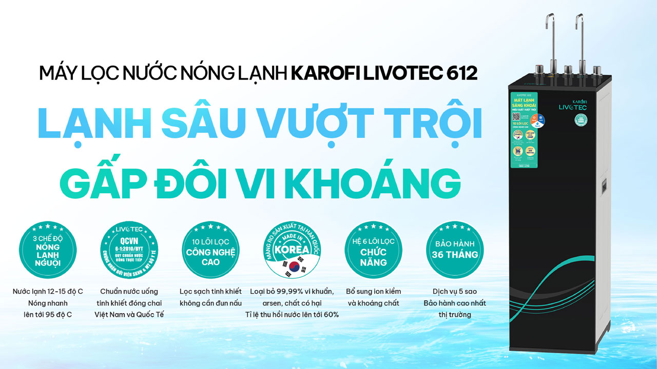 Máy lọc nước nóng lạnh Karofi Livotec 612 – NEW 2025 - Điện Máy Plus