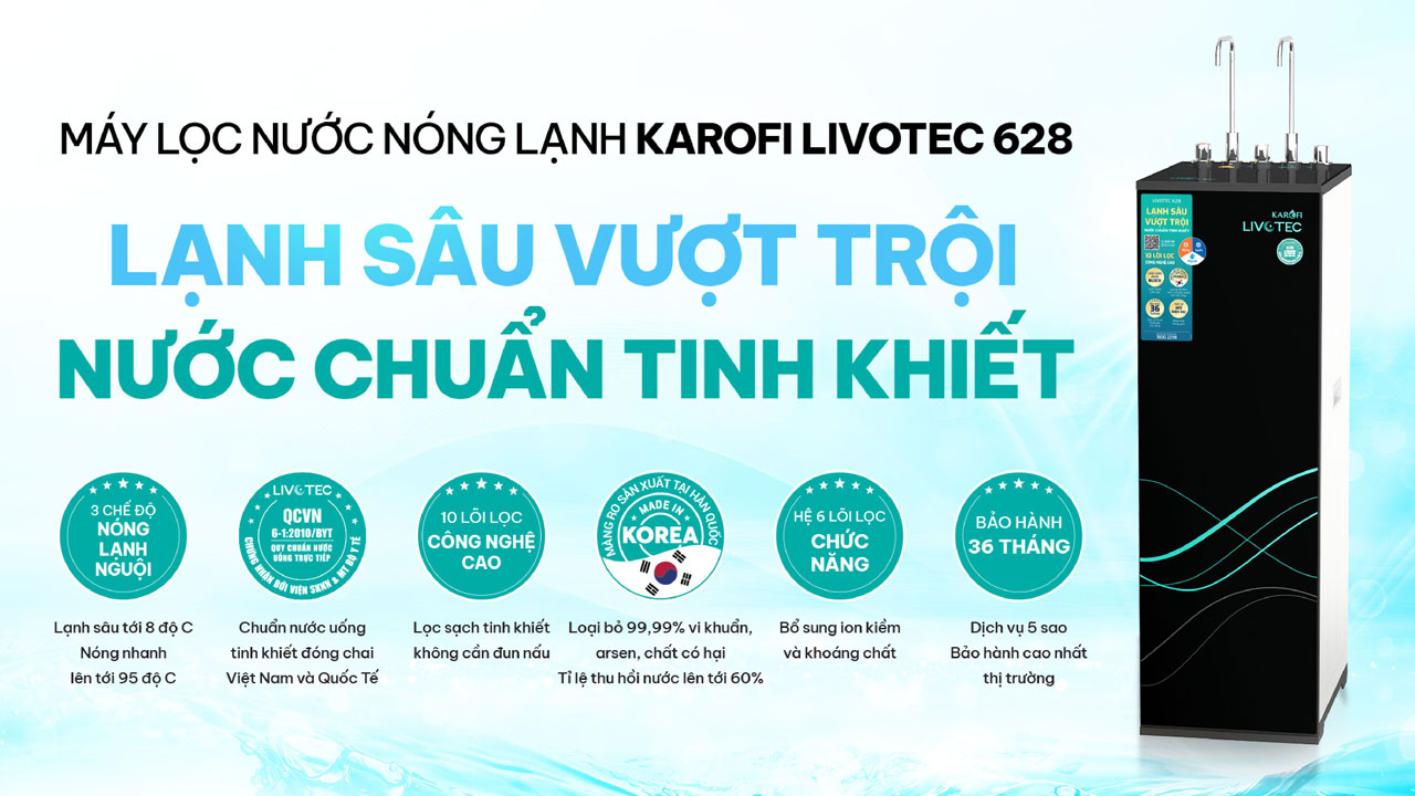 Máy lọc nước nóng lạnh Karofi Livotec 628 – MẪU MỚI 2025 chính hãng Máy lọc nước nóng lạnh Karofi Livotec 628 – MẪU MỚI 2025 - Điện Máy Plus