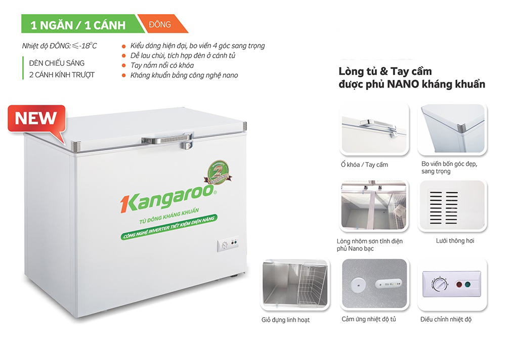 Tủ đông kháng khuẩn Kangaroo KG265NC1 – 140 lít - Điện Máy Plus