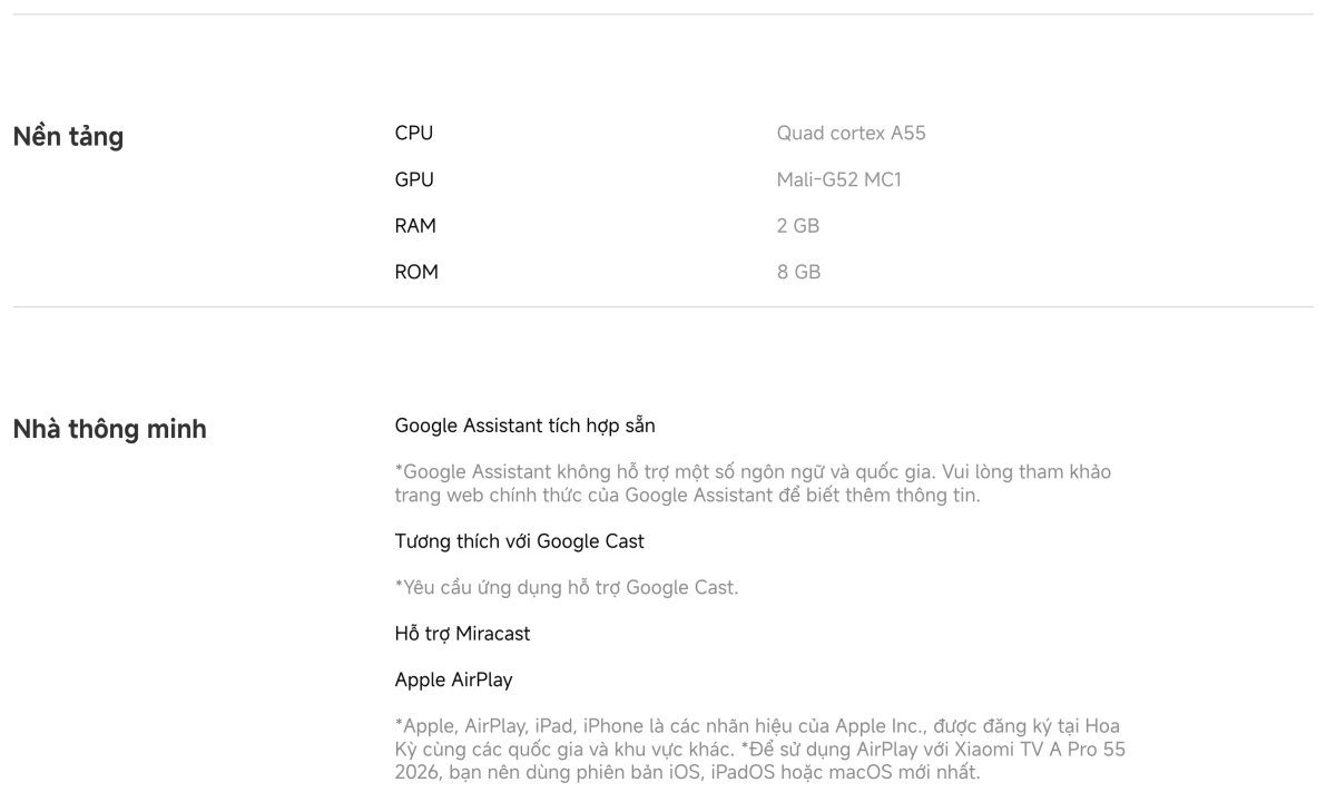 Tivi Xiaomi A Pro 55 Inch – 2026 Bản Quốc Tế – QLED 4K/60Hz – 2GB/8GB - Điện Máy Plus