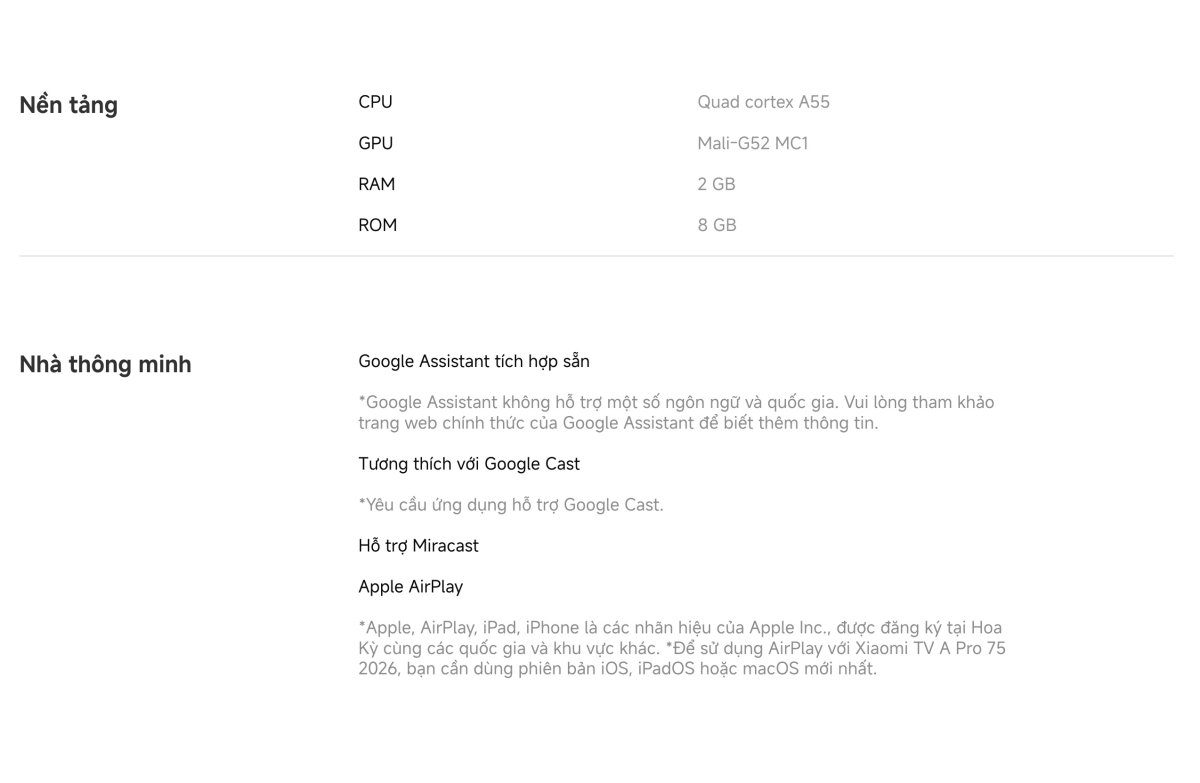 Tivi Xiaomi A Pro 75 Inch – 2026 Bản Quốc Tế – QLED 4K/60Hz – 2GB/8GB - Điện Máy Plus