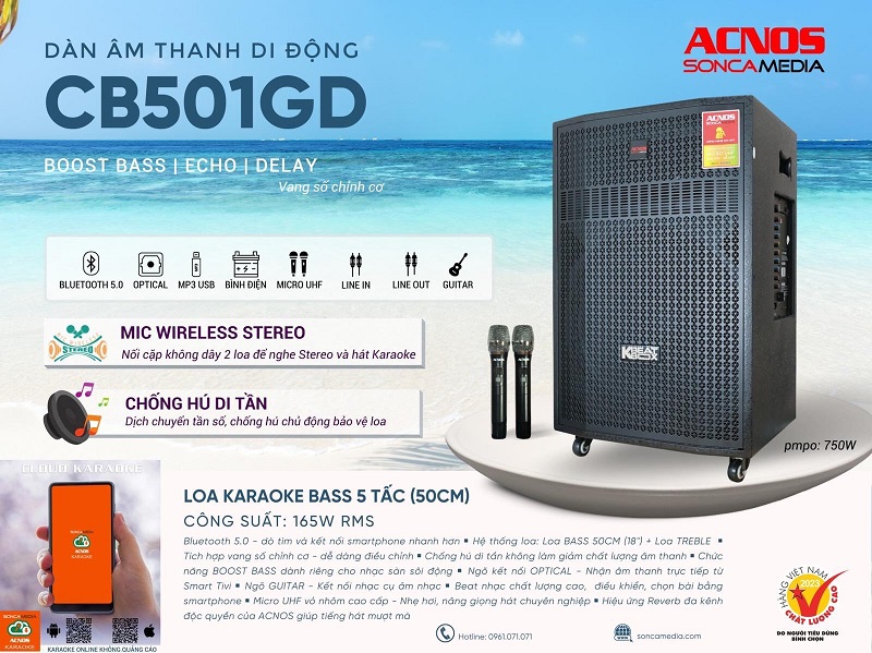 Loa Kéo Acnos CB501GD-Bass 50 (3 ĐT) - Điện Máy Plus