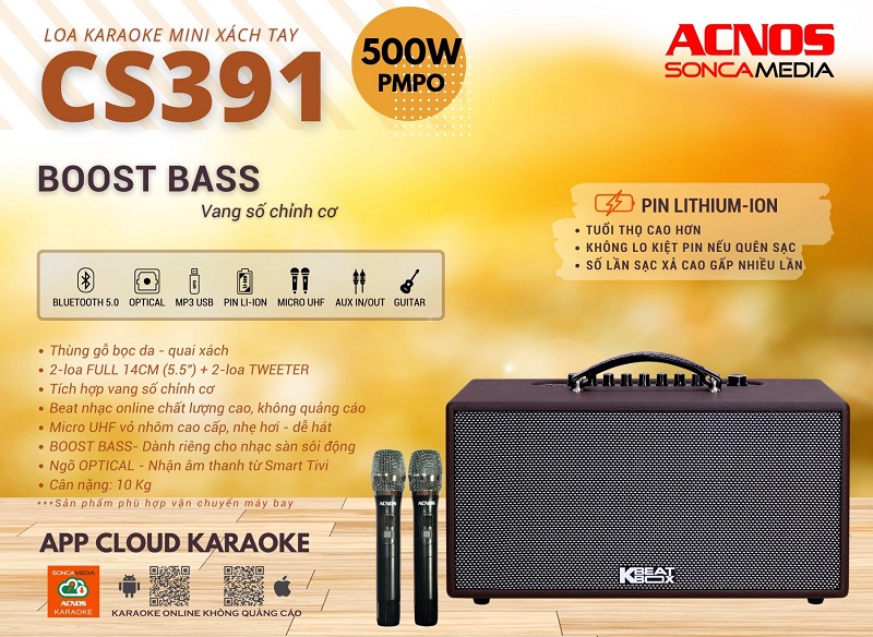 Loa Xách Tay Acnos CS391-2 Bass 15 (3 ĐT) - Điện Máy Plus