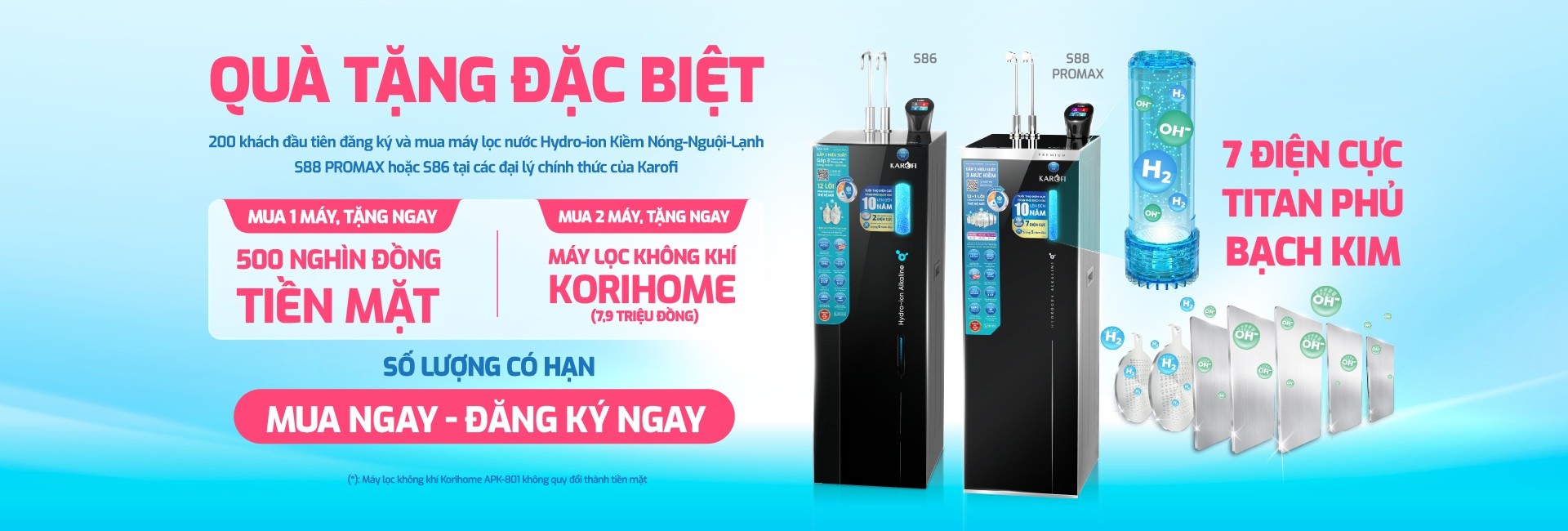 Máy lọc nước nóng lạnh Hydro-ion kiềm Karofi KAE-S86 - Điện Máy Plus
