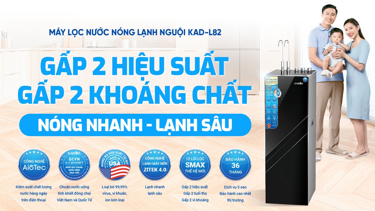 Máy lọc nước nóng lạnh Karofi KAD-L82 – 12 LÕI LỌC – NEW 2025 chính hãng Máy lọc nước nóng lạnh Karofi KAD-L82 – 12 LÕI LỌC – NEW 2025 - Điện Máy Plus