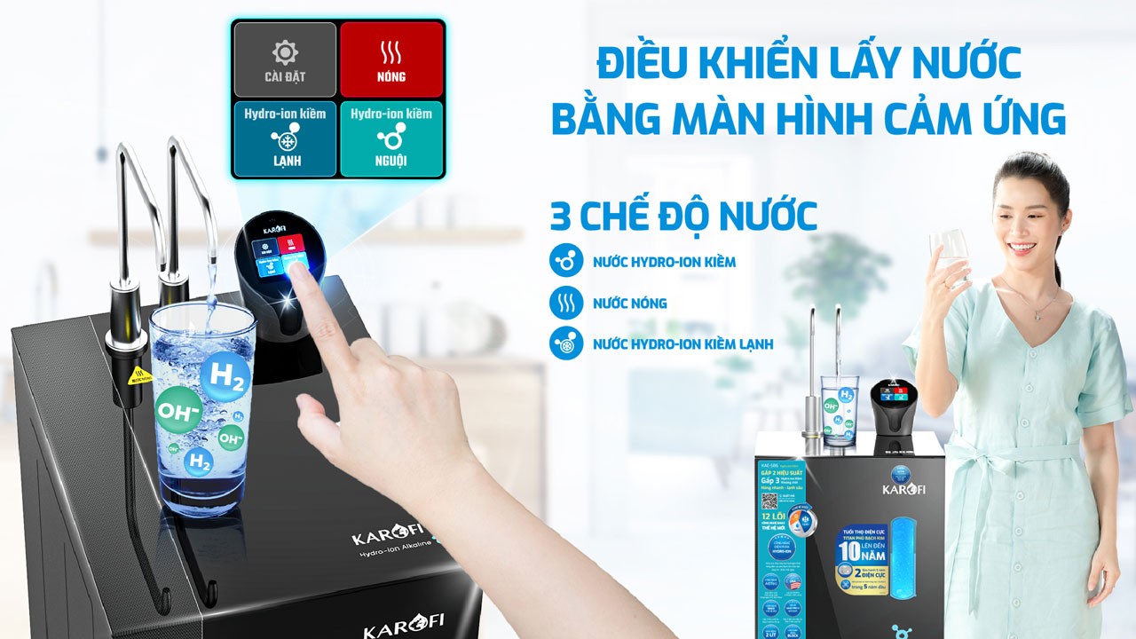 Máy lọc nước nóng lạnh Hydro-ion kiềm Karofi KAE-S86 - Điện Máy Plus