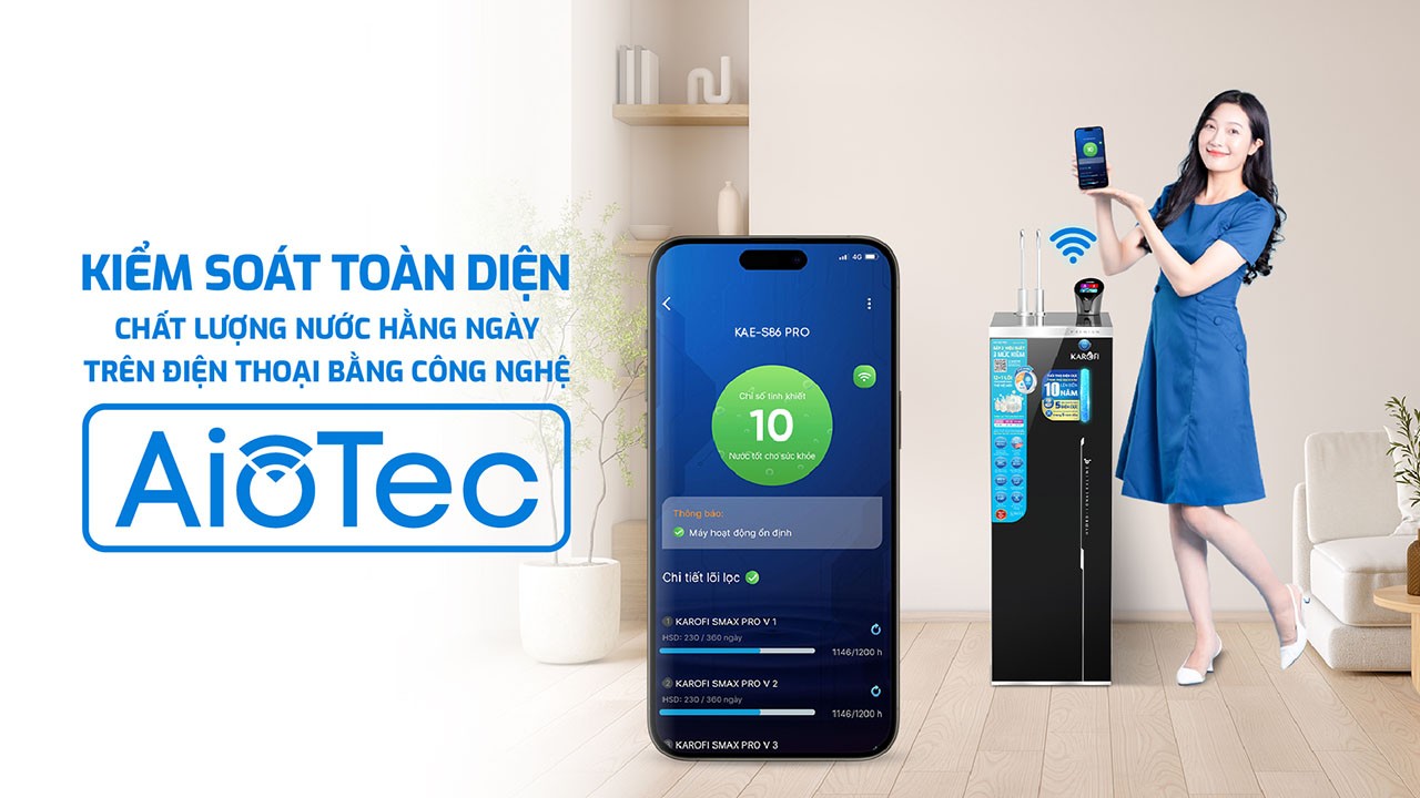Máy lọc nước nóng lạnh Hydro-ion kiềm Karofi KAE-S86 PRO - Điện Máy Plus