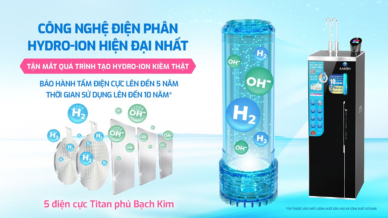 Máy lọc nước nóng lạnh Hydro-ion kiềm Karofi KAE-S86 PRO - Điện Máy Plus