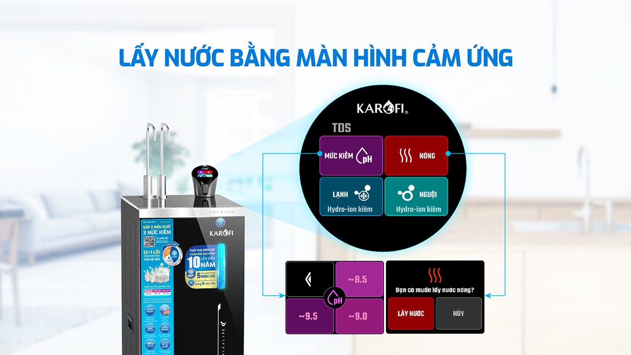 Máy lọc nước nóng lạnh Hydro-ion kiềm Karofi KAE-S86 PRO - Điện Máy Plus