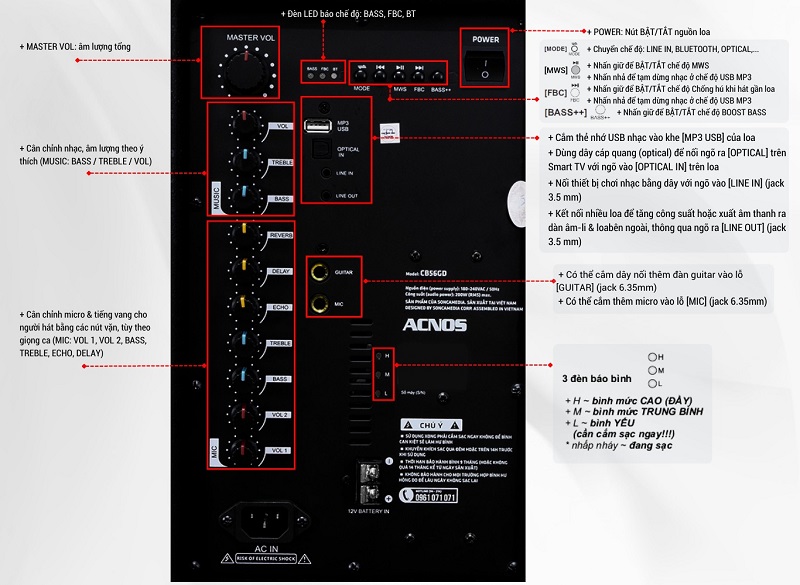 Loa Kéo Acnos CB56GD-Bass 50 (3 ĐT) chính hãng Loa Kéo Acnos CB56GD-Bass 50 (3 ĐT) - Điện Máy Plus