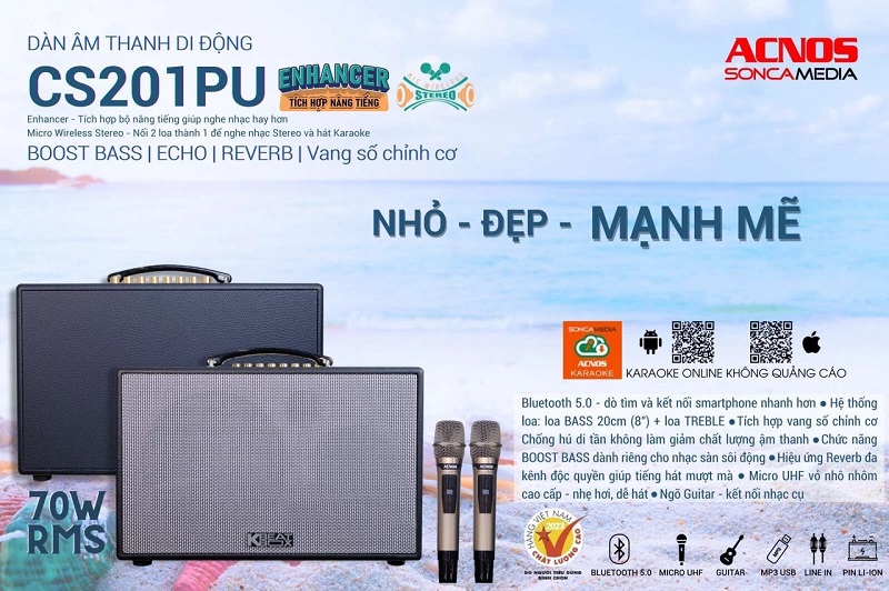 Loa karaoke xách tay Acnos CS201PU-Bass25 (3 ĐT) - Điện Máy Plus