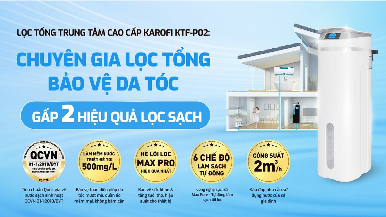 Lọc tổng trung tâm cao cấp Karofi KTF-P02 chính hãng Lọc tổng trung tâm cao cấp Karofi KTF-P02 - Điện Máy Plus