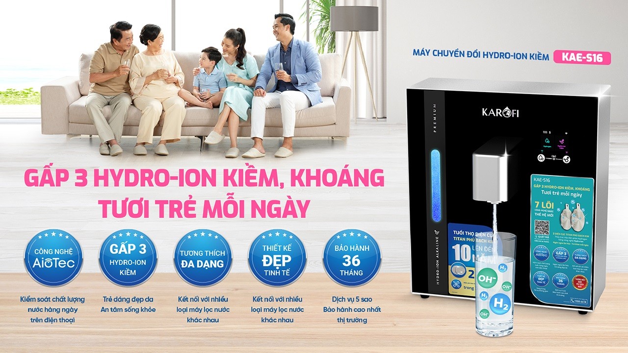 Máy chuyển đổi Hydro-ion kiềm Karofi KAE-S16 chính hãng Máy chuyển đổi Hydro-ion kiềm Karofi KAE-S16 - Điện Máy Plus