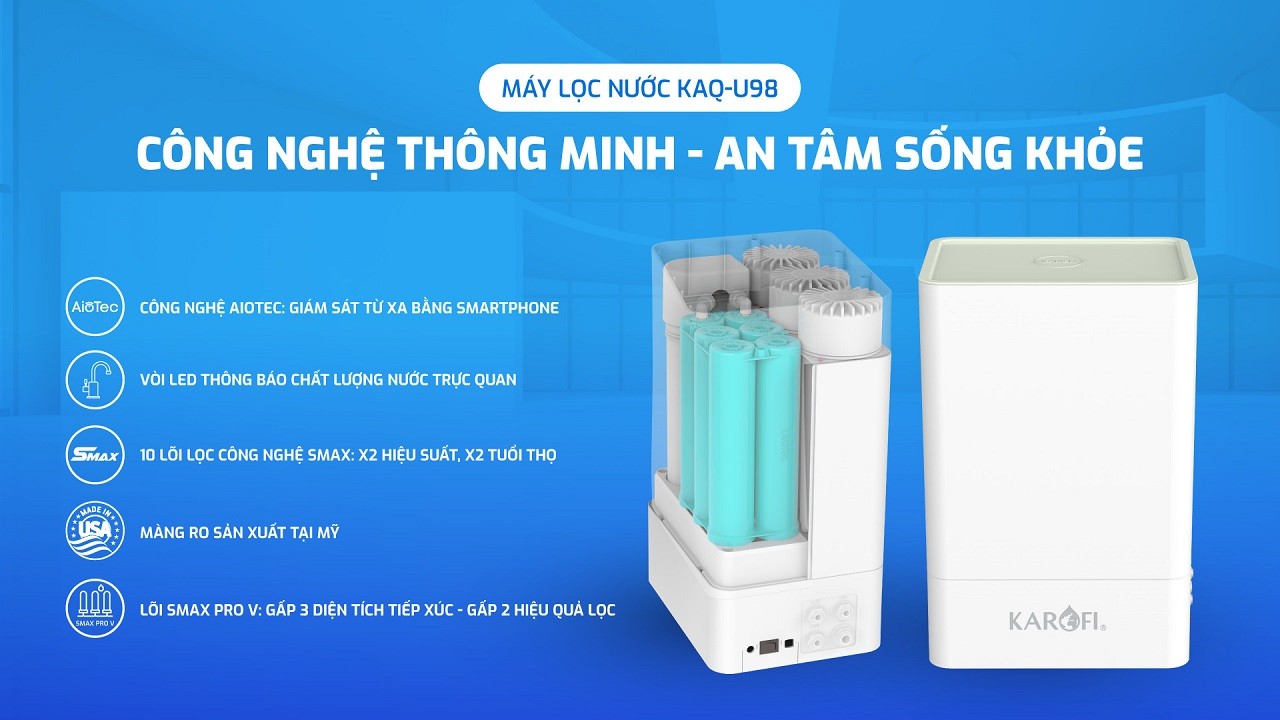 Máy lọc nước Karofi KAQ-U98 – 10 LÕI – VỎ HỘP – VÒI LED THÔNG MINH - Điện Máy Plus