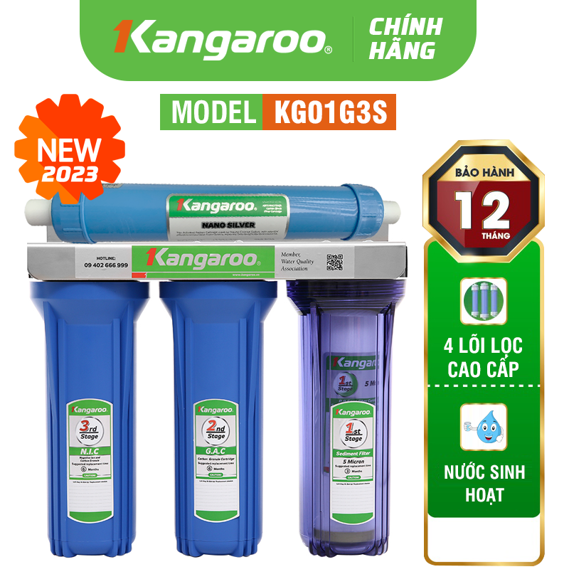 Máy lọc nước nấu ăn Kangaroo KG01G3S – 4 lõi Chuẩn Nước Sinh Hoạt - Điện Máy Plus