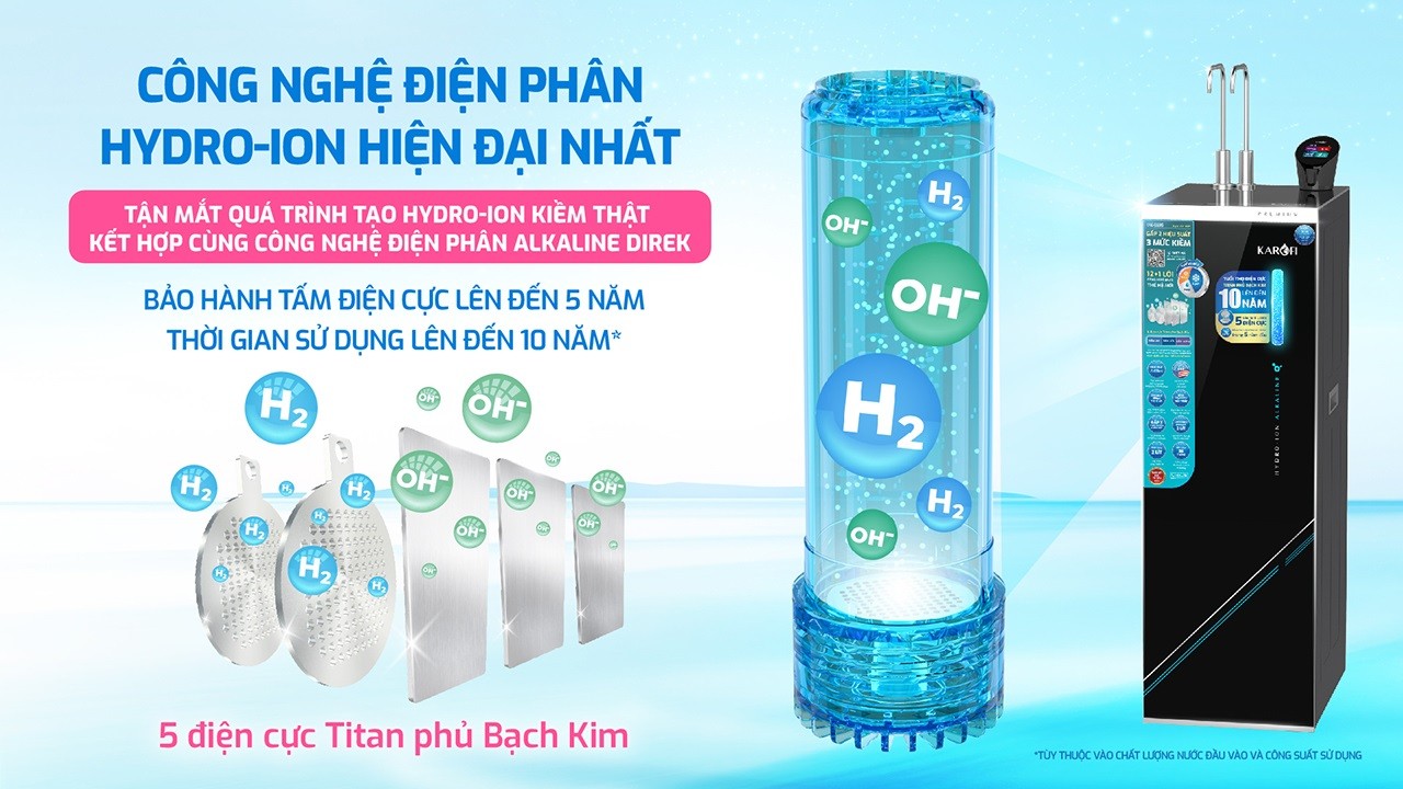 Máy lọc nước nóng lạnh Hydro-ion kiềm Karofi KAE-S695 - Điện Máy Plus