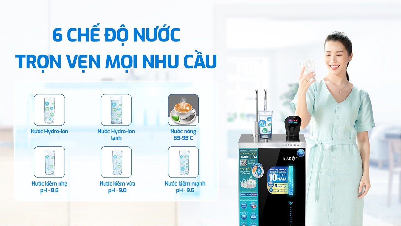 Máy lọc nước nóng lạnh Hydro-ion kiềm Karofi KAE-S695 - Điện Máy Plus