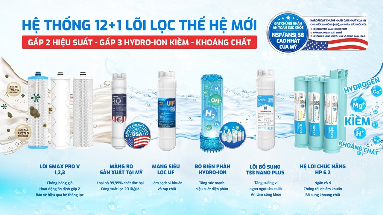 Máy lọc nước nóng lạnh Hydro-ion kiềm Karofi KAE-S695 - Điện Máy Plus