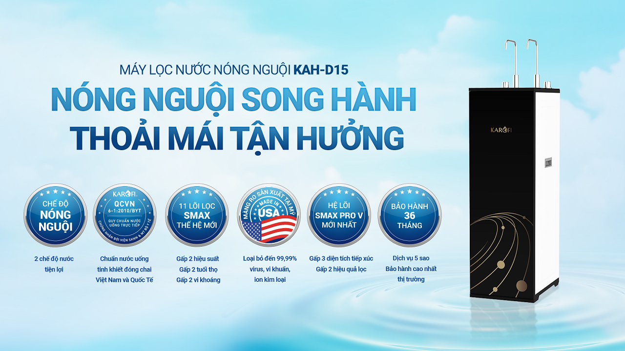 Máy lọc nước nóng nguội Karofi KAH-D15 – 11 lõi – Sản xuất 2025 - Điện Máy Plus