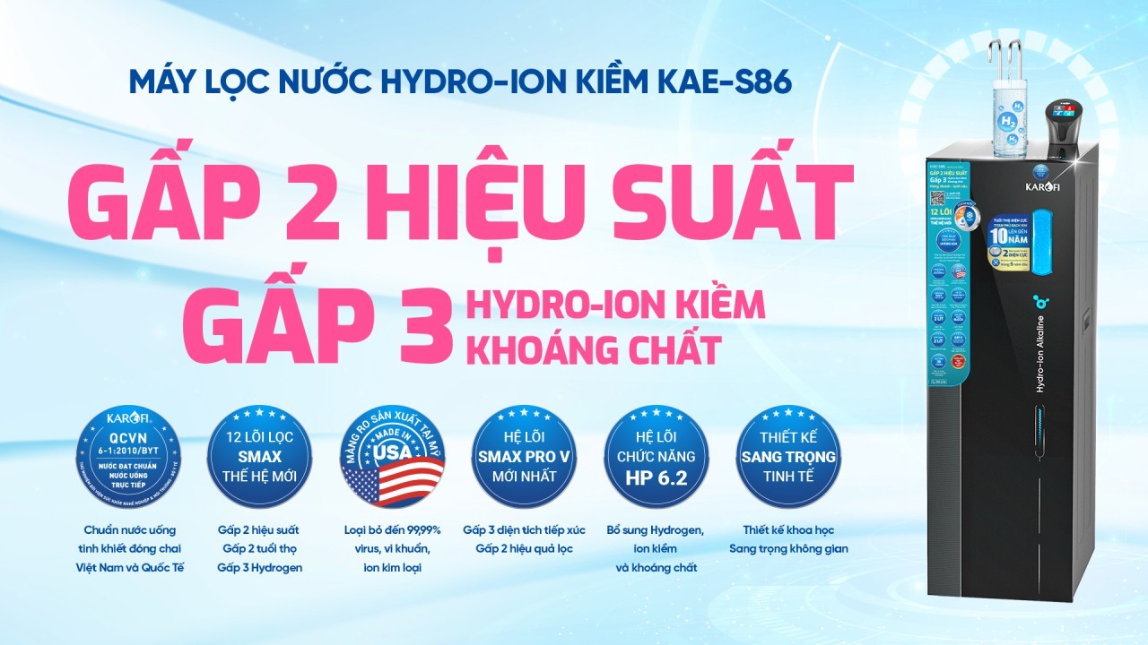Máy lọc nước nóng lạnh Hydro-ion kiềm Karofi KAE-S86 - Điện Máy Plus