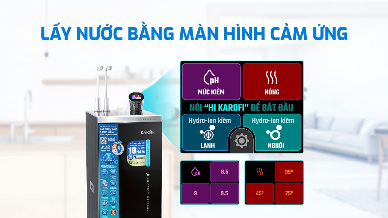Máy lọc nước nóng lạnh Hydro-ion kiềm Karofi KAE-S88 PROMAX – THÔNG MINH – ĐIỀU KHIỂN GIỌNG NÓI - Điện Máy Plus