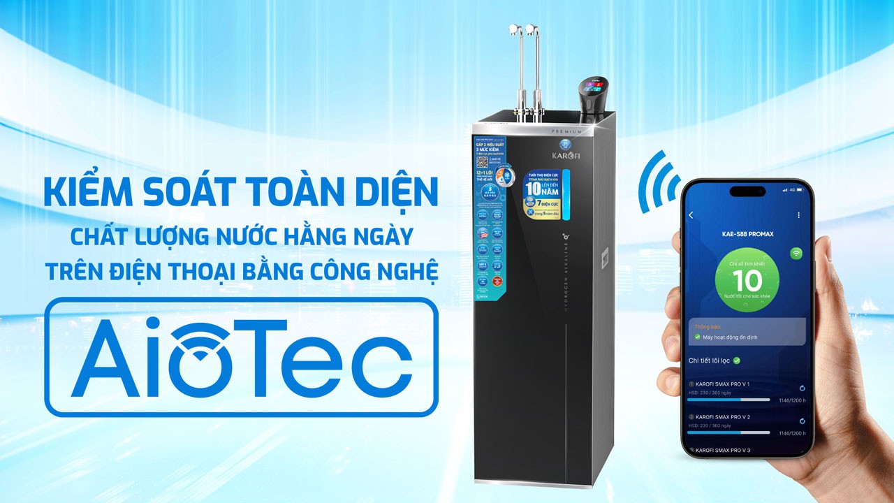 Máy lọc nước nóng lạnh Hydro-ion kiềm Karofi KAE-S88 PROMAX – THÔNG MINH – ĐIỀU KHIỂN GIỌNG NÓI- NEW 2025 - Điện Máy Plus