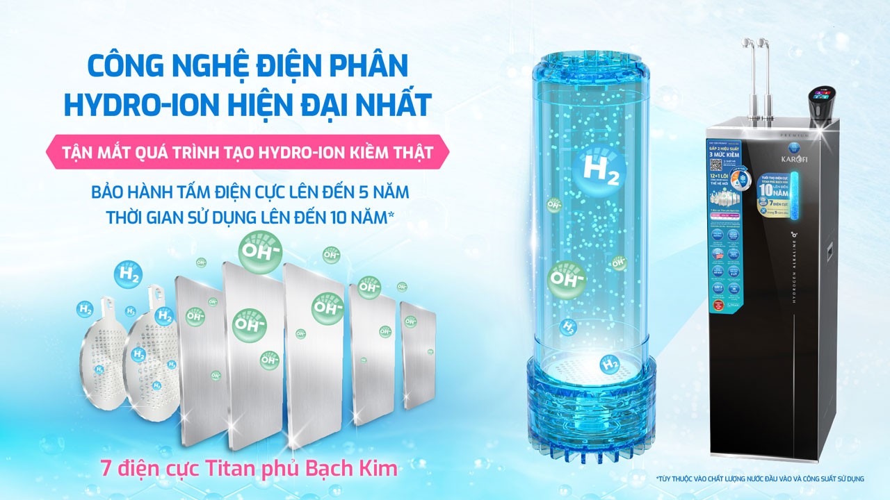 Máy lọc nước nóng lạnh Hydro-ion kiềm Karofi KAE-S88 PROMAX - Điện Máy Plus