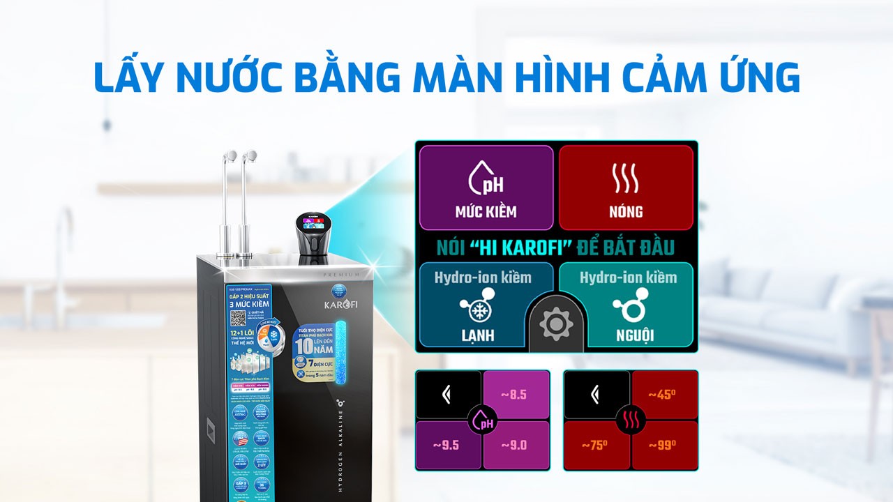 Máy lọc nước nóng lạnh Hydro-ion kiềm Karofi KAE-S88 PROMAX - Điện Máy Plus