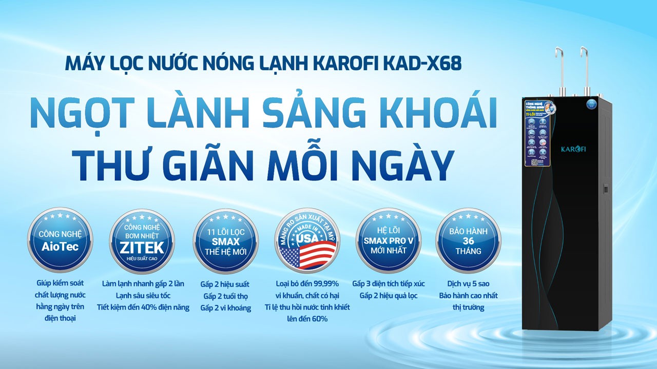 Máy lọc nước nóng lạnh Karofi KAD-X68 chính hãng Máy lọc nước nóng lạnh Karofi KAD-X68 - Điện Máy Plus